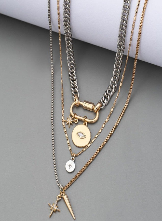 sunglnl Gold Layered Necklaces For Women, 3PS Chunky Two Tone Necklace Silver Coin Pendant Paperclip Stacked Chain Trendy Statement Jewelry Gift (layer necklace) - Image 2